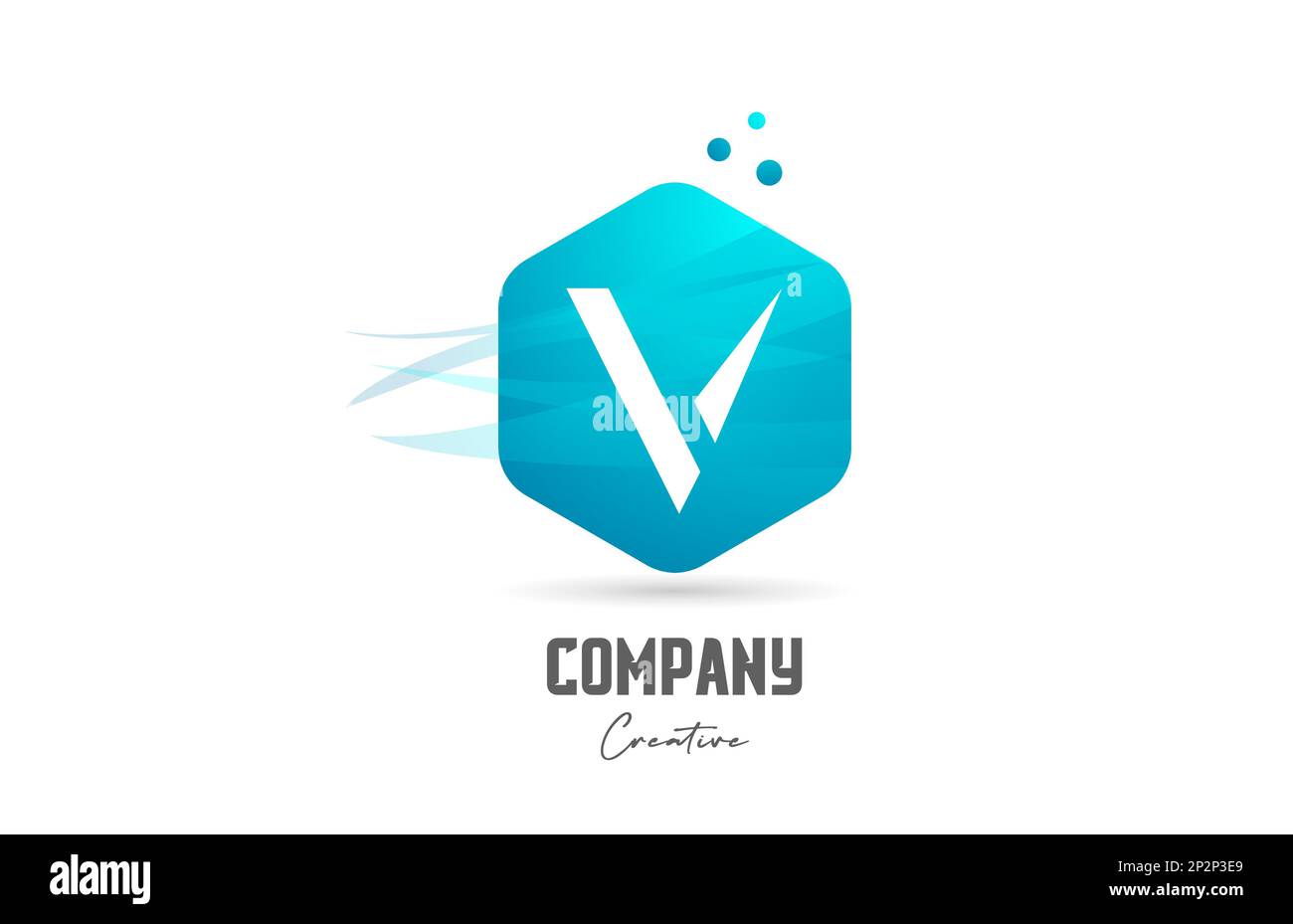 hexagon V letter alphabet logo icon design with blue color and dots ...