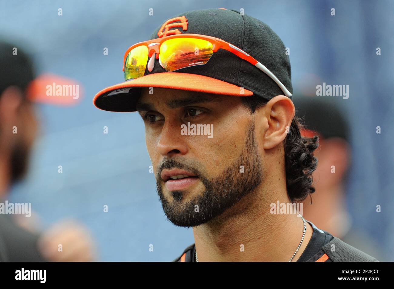 03 July 2015: San Francisco Giants center fielder Angel Pagan (16) warms up  at Nationals Park
