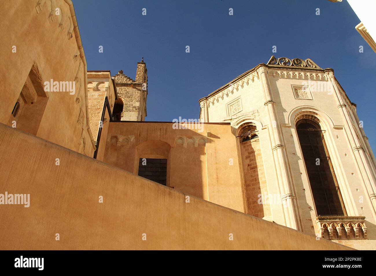 Galatina, Italy. Exterior walls and tower of the 14th century Santa Caterina d'Alessandria Catholic Church. Stock Photo