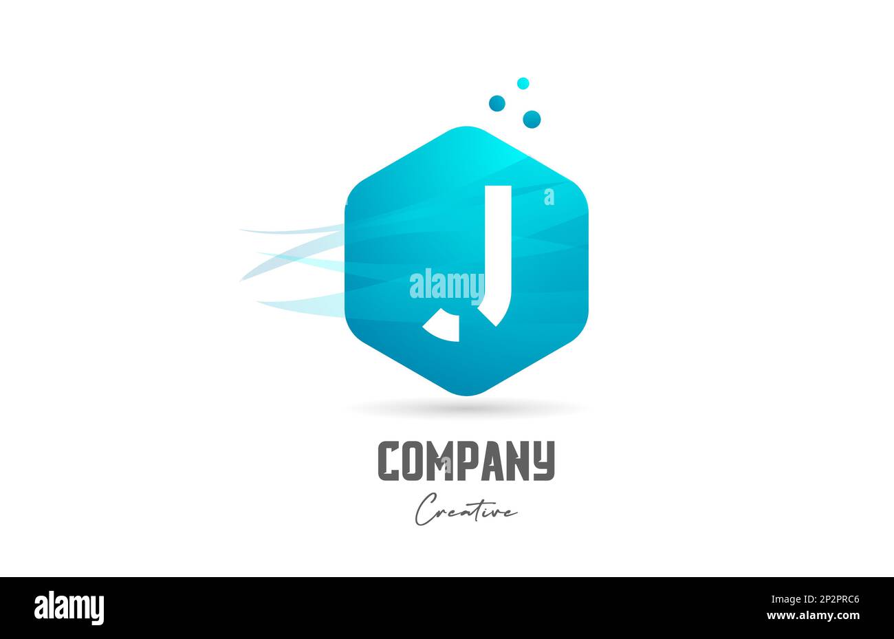 hexagon J letter alphabet logo icon design with blue color and dots ...