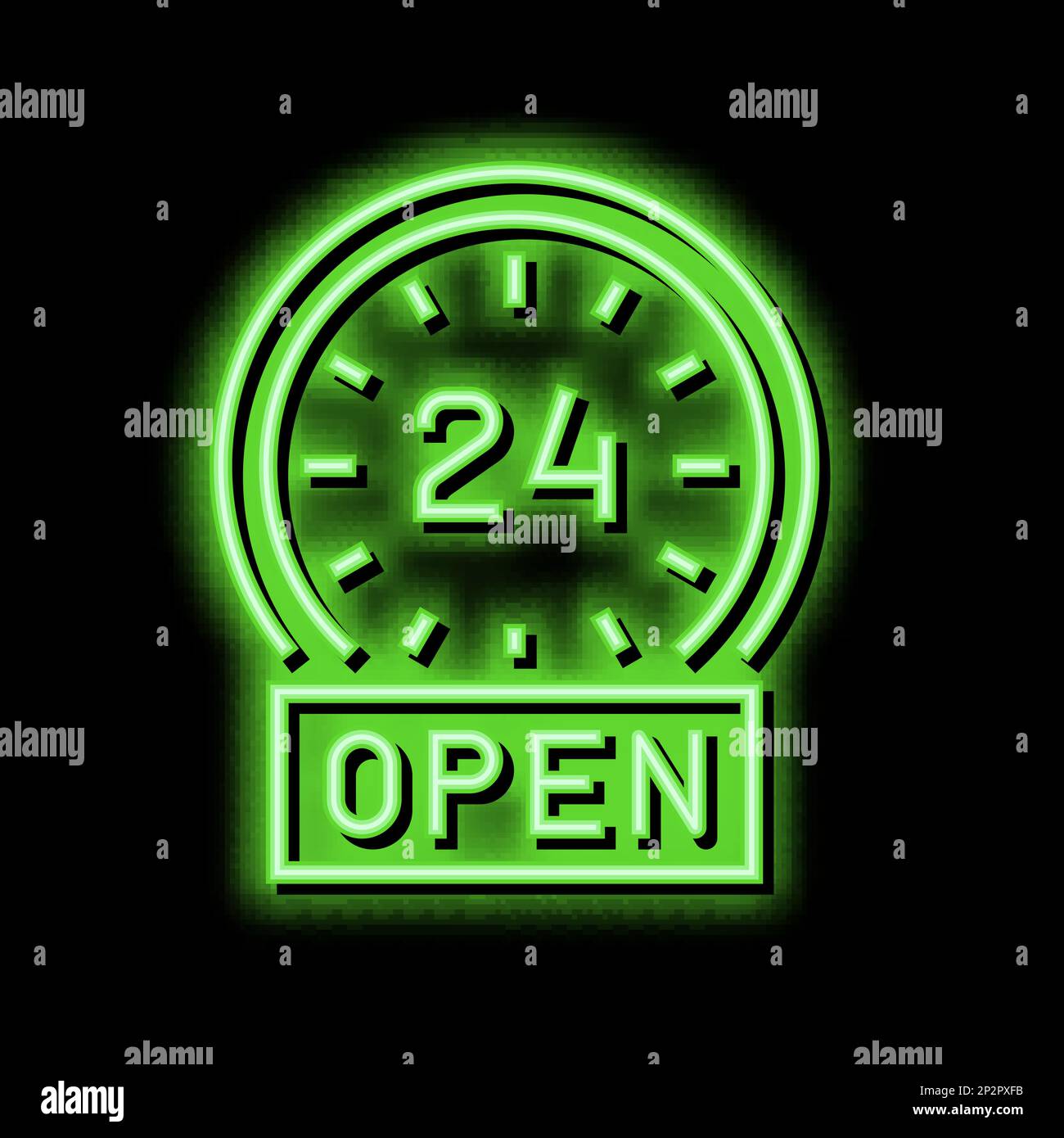 round clock work motel neon glow icon illustration Stock Vector Image