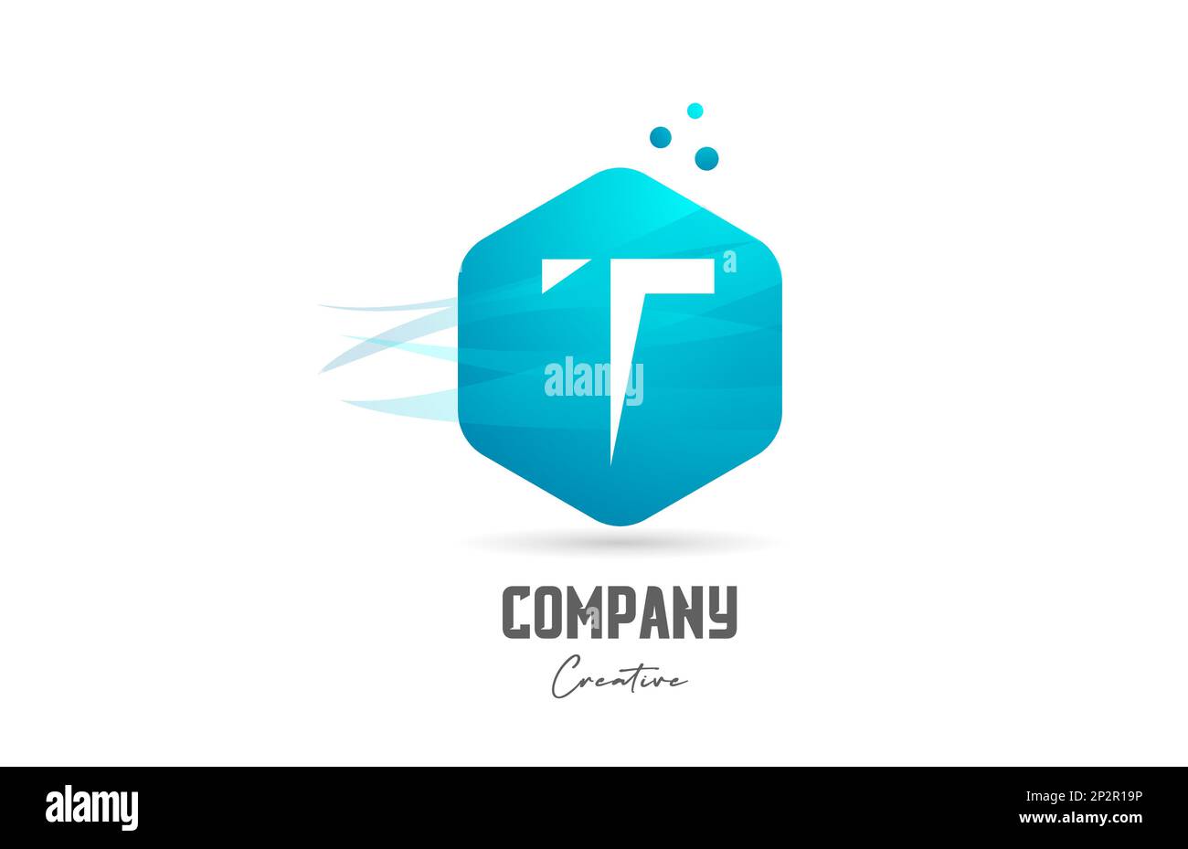 hexagon T letter alphabet logo icon design with blue color and dots ...
