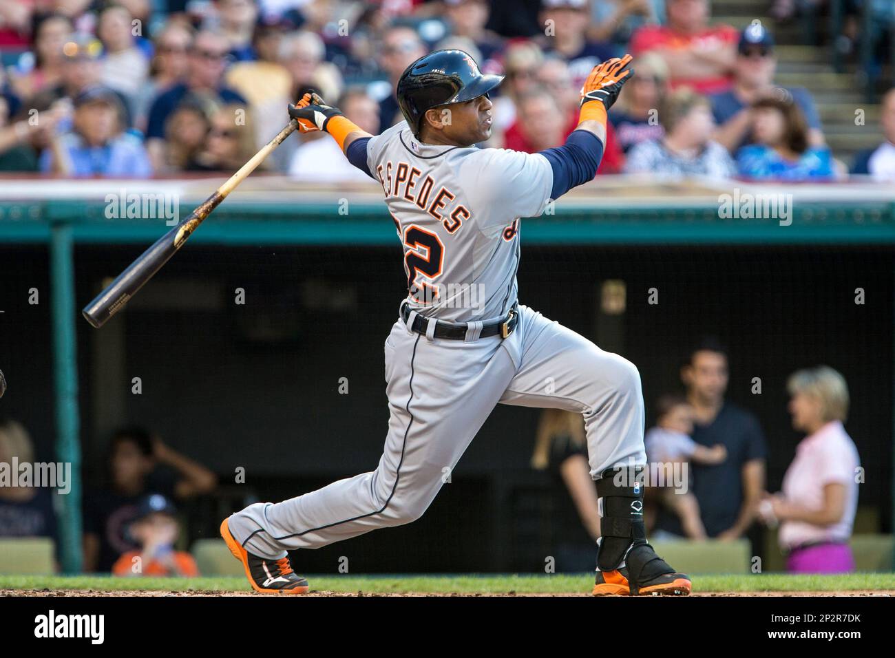 23 June 2015: Detroit Tigers Left field Yoenis Cespedes (52) [6997] at bat  during the game between the Detroit Tigers and Cleveland Indians at  Progressive Field in Cleveland, OH. Detroit defeated Cleveland