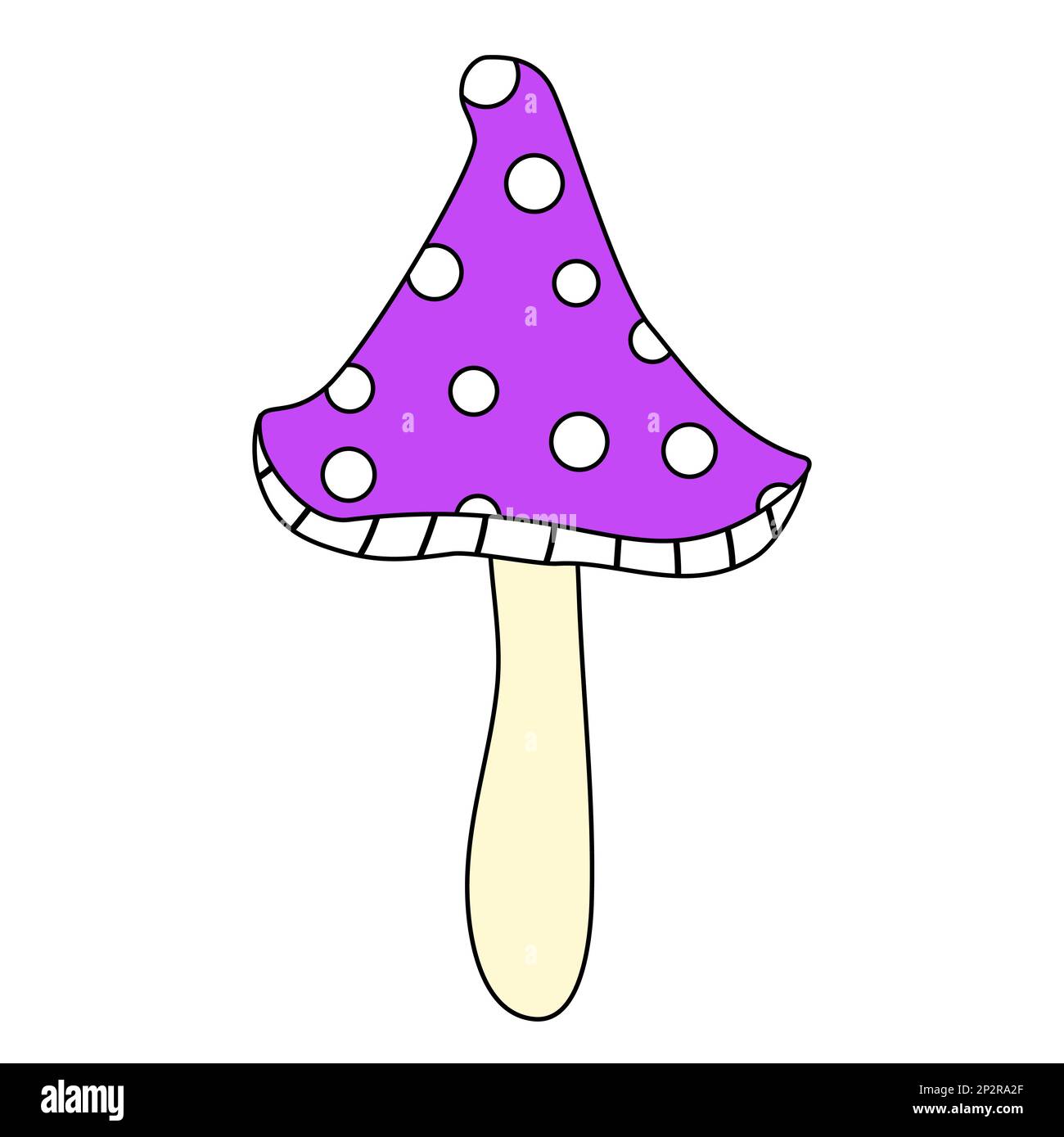 Magic violet poison mushroom with white dots, doodle style flat vector
