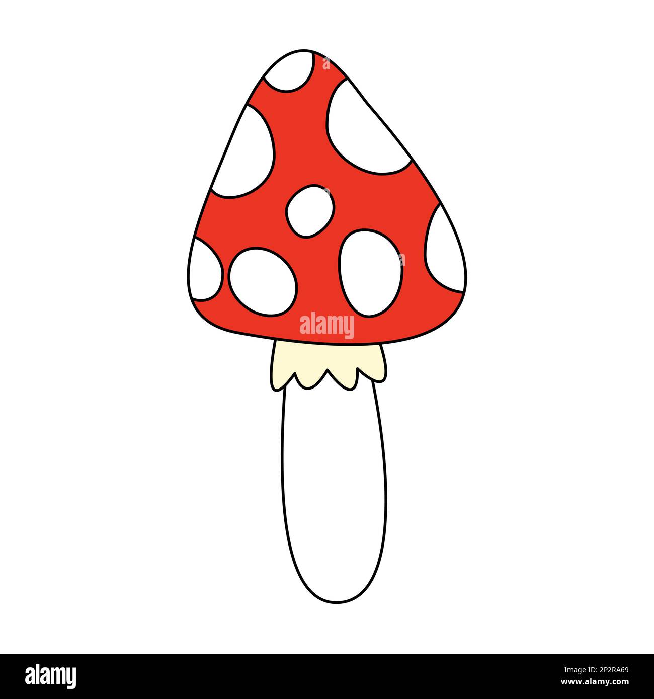 Red mushroom with white dots, Amanita poisonous, doodle style flat