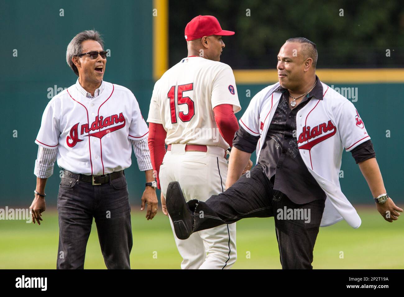 20 June 2015: Dennis Matrinez, Sandy Alomar, and Carlos Baerga as the 1995  Cleveland Indians American League Championship team is honored prior to the  game between the Tampa Bay Rays and Cleveland