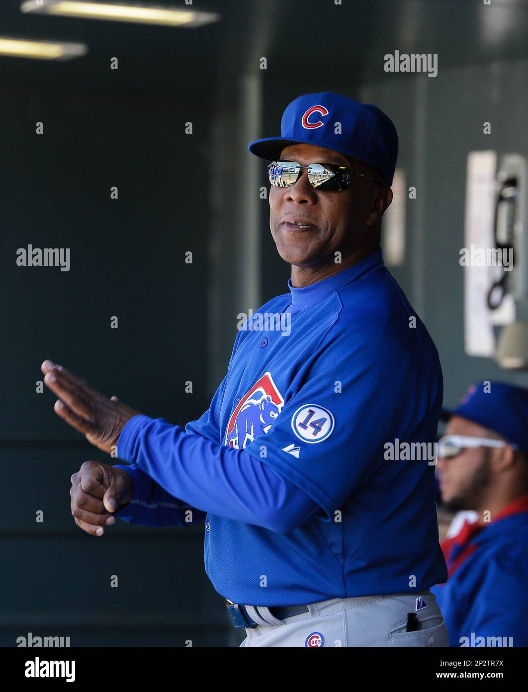 Chicago Cubs third base coach Gary Jones (1) prepares for the game