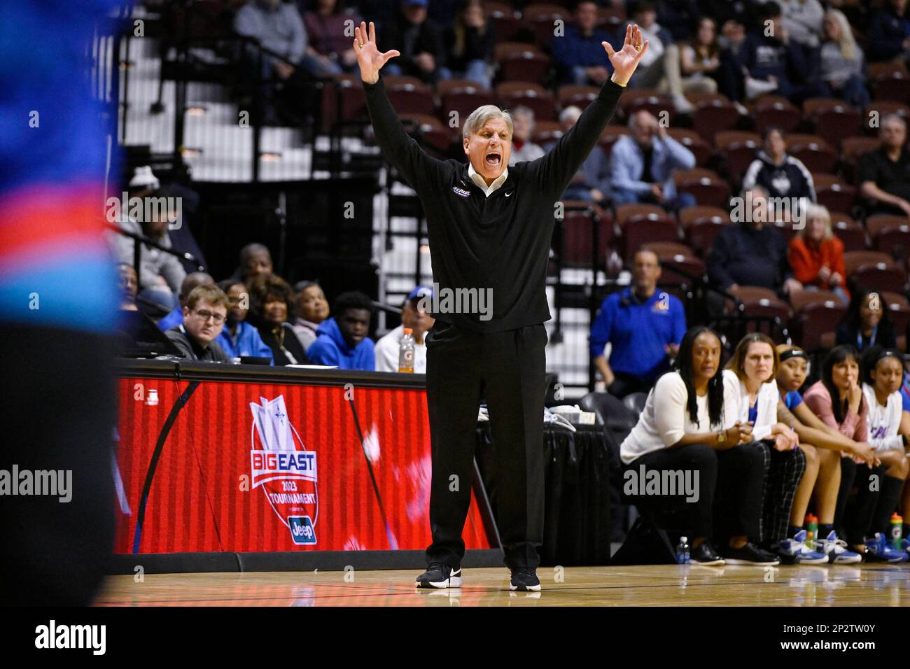 DePaul head coach Doug Bruno reacts during the first half of an NCAA