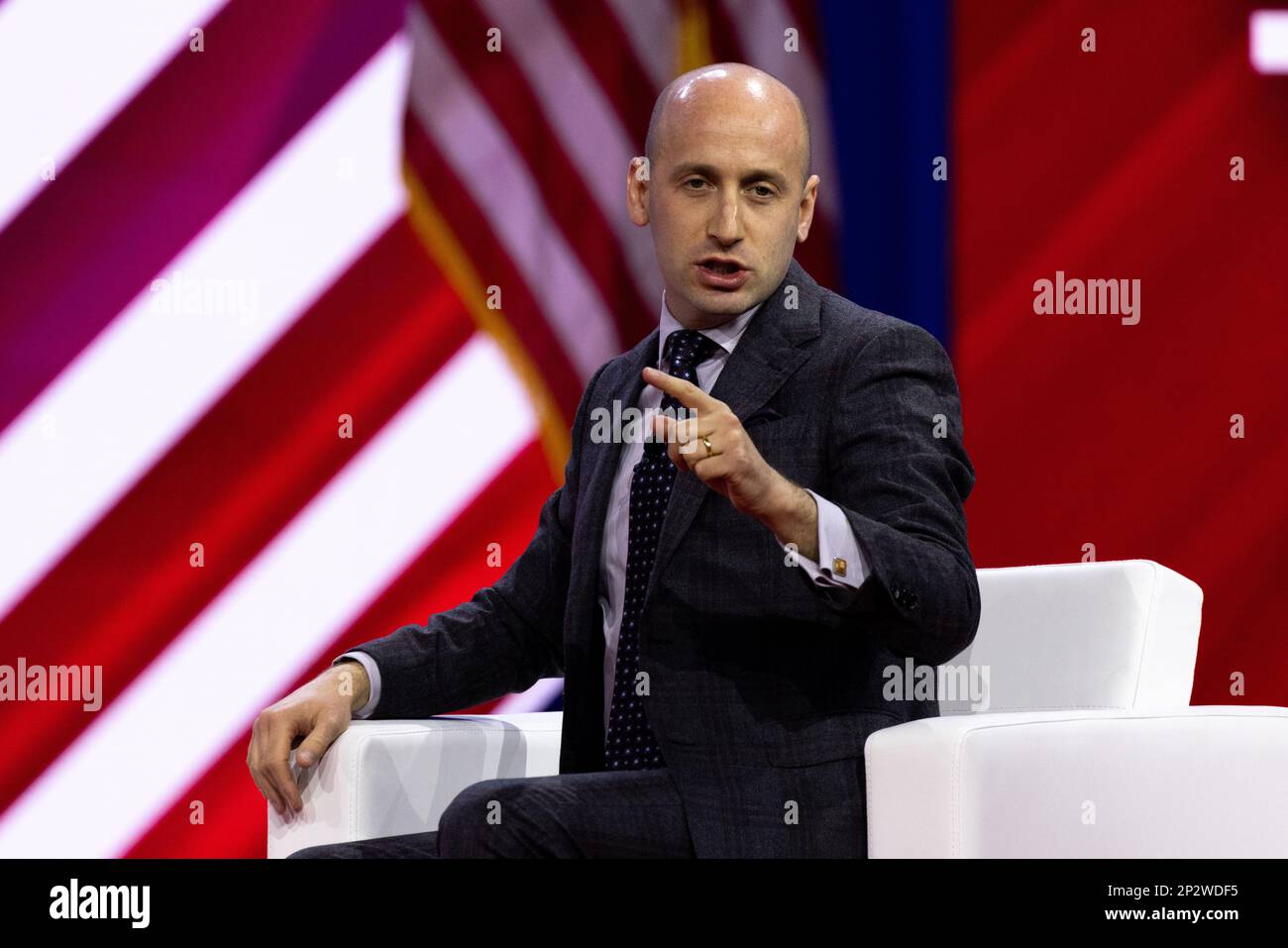 Oxon Hill, United States. 04th Mar, 2023. Stephen Miller speaks at the ...