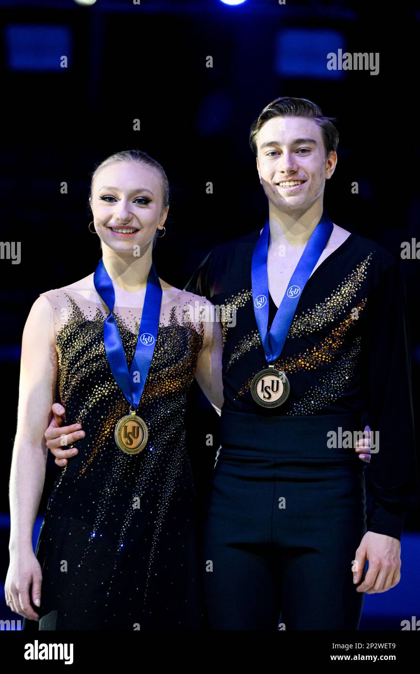 Ice Dance Medal Ceremony, Katerina MRAZKOVA & Daniel MRAZEK (CZE) first place, during Victory