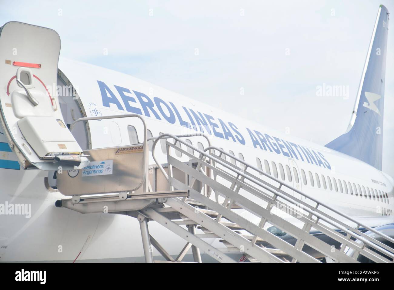 Buenos Aires, Argentina, November 18, 2022: Boeing 737-700 jet of Aerolineas Argentinas airline at the boarding area of the Jorge Newbery Internationa Stock Photo