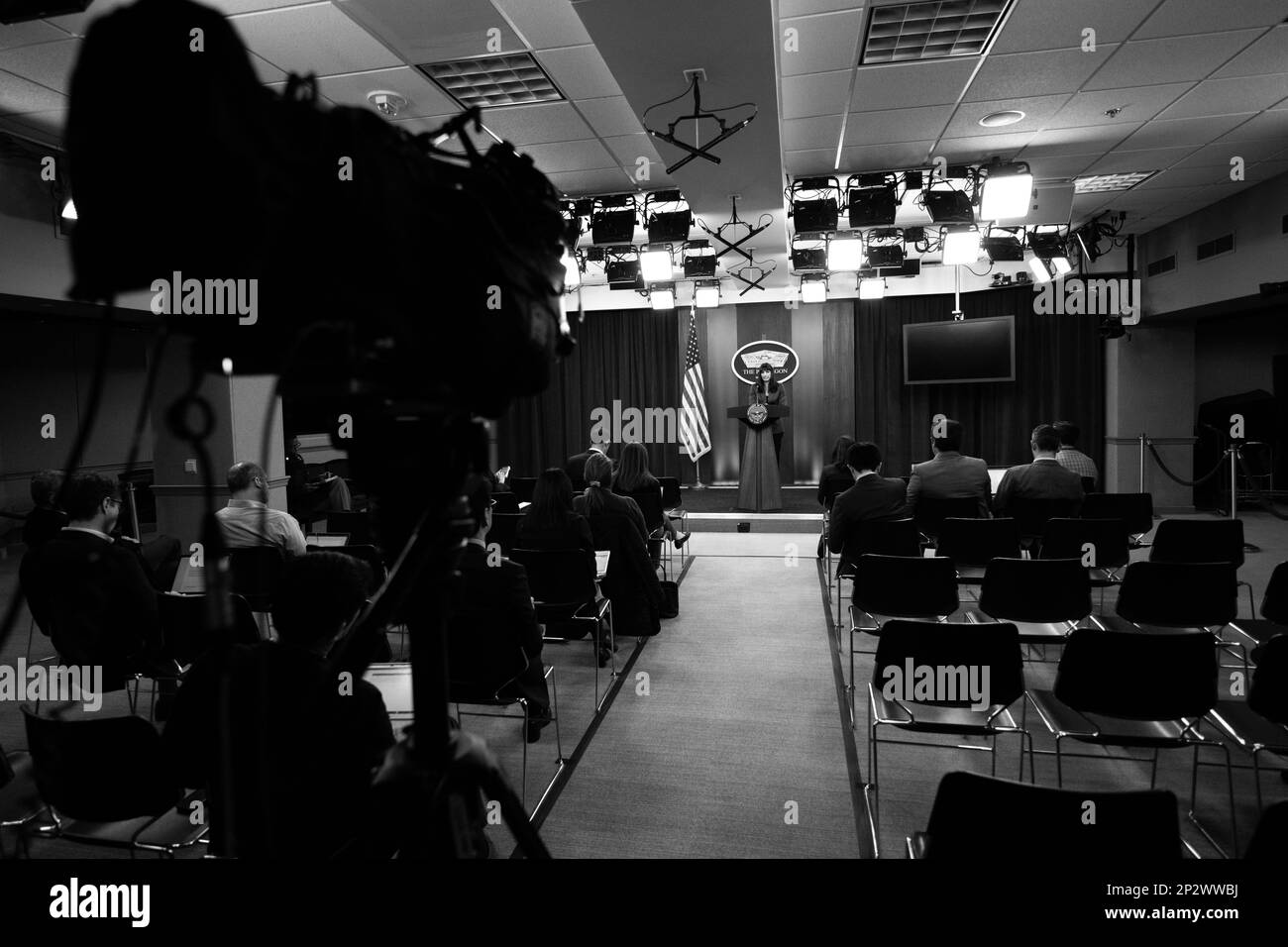 Pentagon Deputy Press Secretary Sabrina Singh holds a press briefing in the Pentagon Press Briefing Room, Washington, D.C., Jan. 19, 2023. Stock Photo