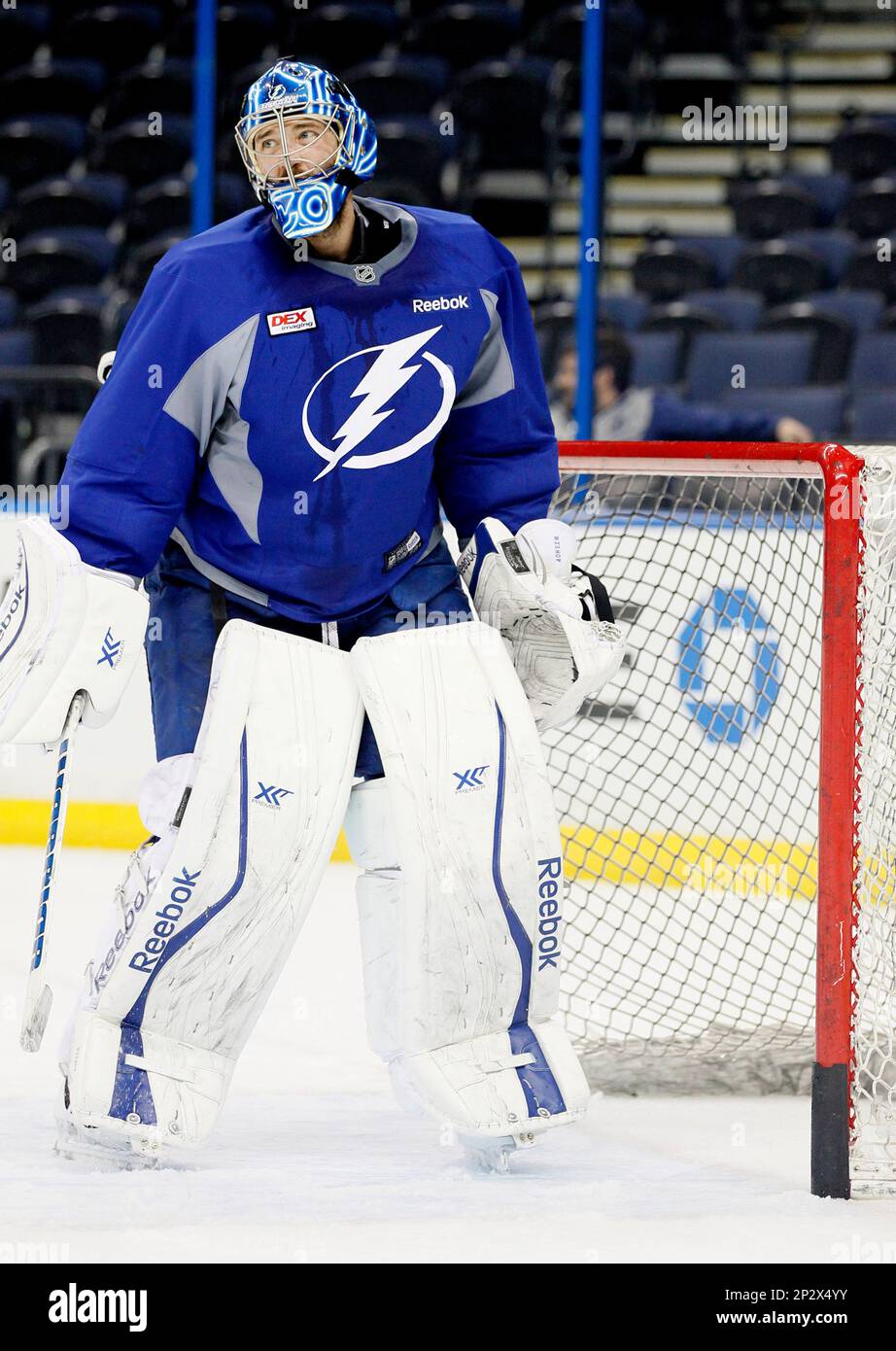 Tampa Bay Lightning goalie Ben on the ice during practice at the