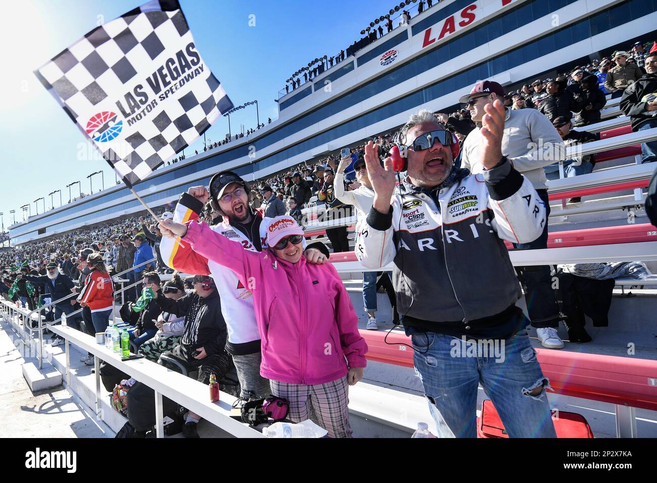 LAS VEGAS, NV MARCH 04 Fans cheer during a restart at the NASCAR