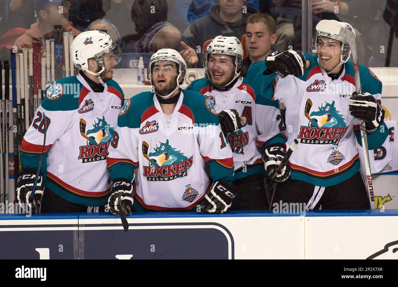 Kelowna Rockets' Gage Quinney, Dillon Dube, Tyson Baillie and Justin