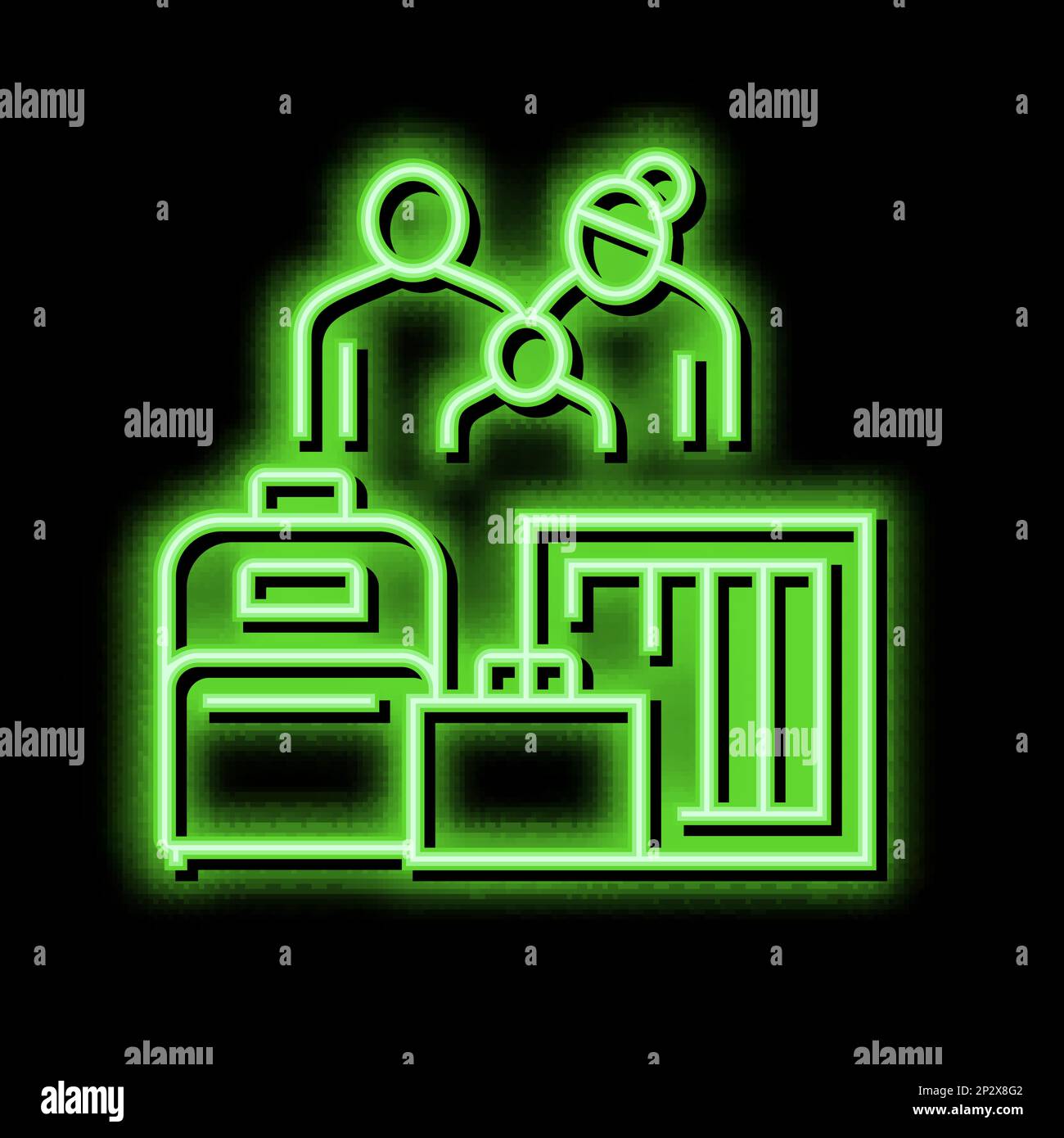 family refugee with luggage neon glow icon illustration Stock Vector