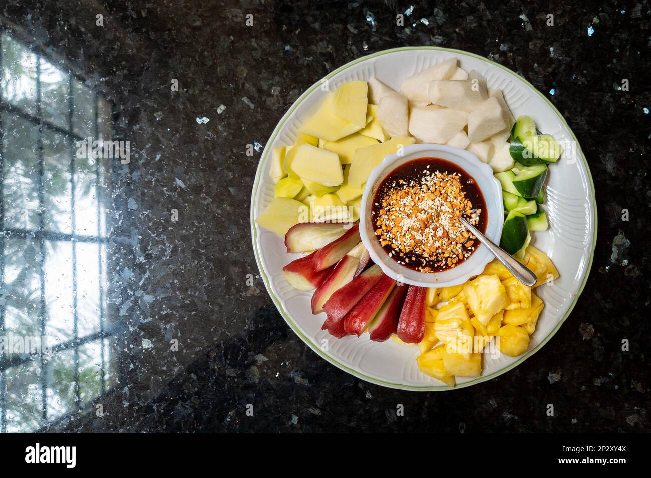 Overhead view of rojak buah or fruit salad is popular traditional
