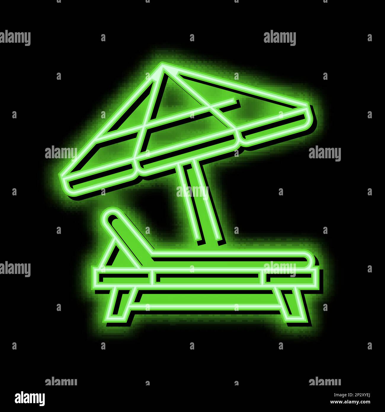 deck chair with umbrella neon glow icon illustration Stock Vector