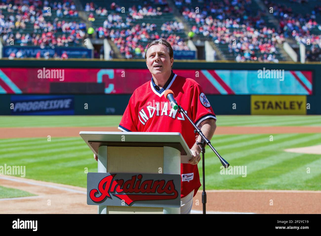 23 May 2015: Indians great and current broadcaster Rick Manning is honored  on the 40th anniversary of his major league debut prior to the game between  the Cincinnati Reds and Cleveland Indians