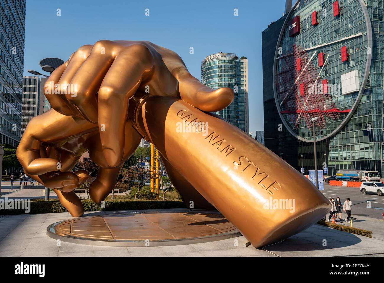 Bronze statue of Gangnam Style famous kpop song by Psy in front of the COEX mall in Seoul South Korea on 24 October 2021 Stock Photo