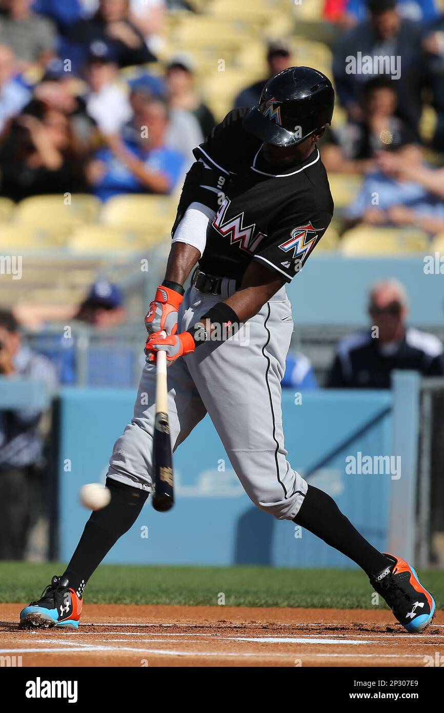 May 13, 2015: Miami Marlins second baseman Dee Gordon #9 on one of his ...