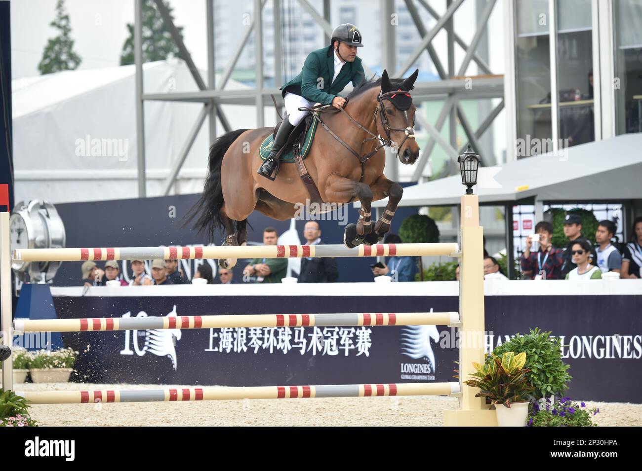 An equestrian rider competes in the Against the Clock during the