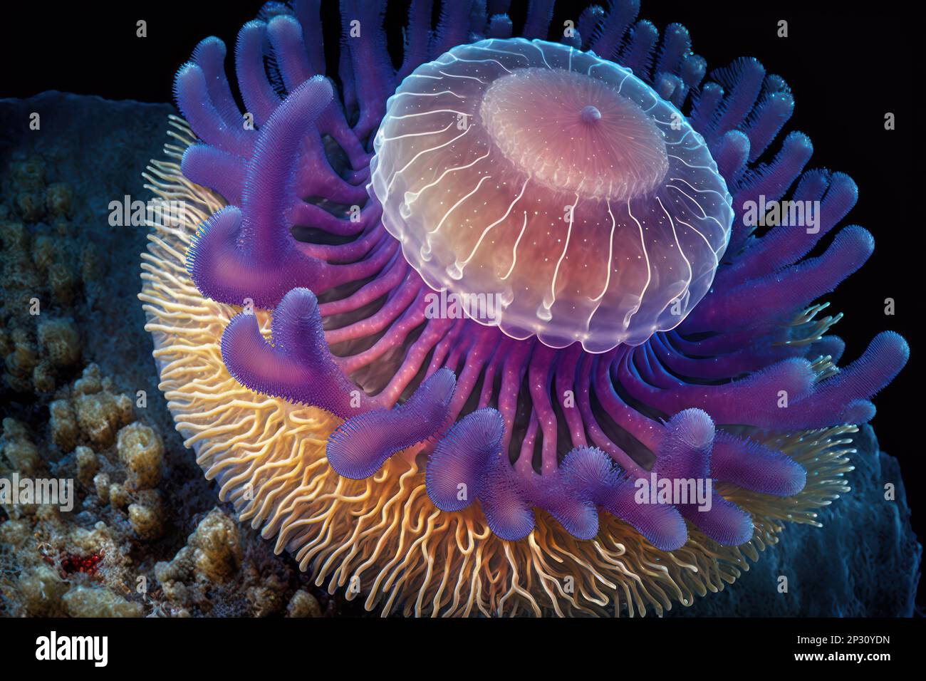 Beautiful jellyfish, mother of water and elaborate hermatypic marine