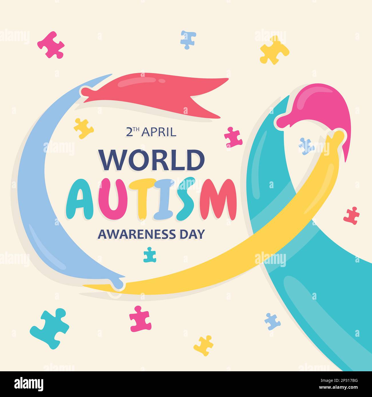 World Autism Awareness Day with colorful puzzle ribbon. Vector illustration Stock Vector