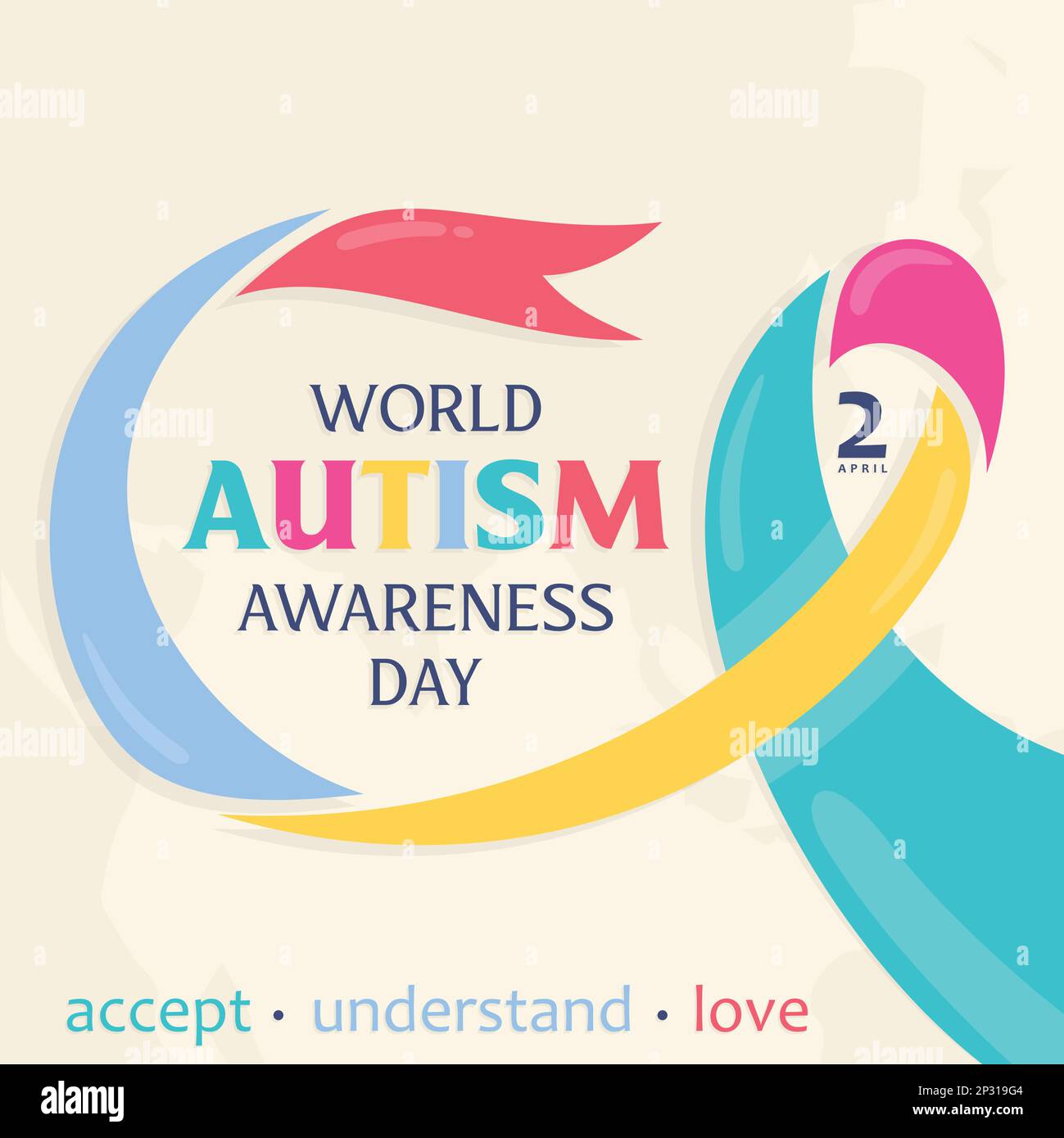 Banner or poster of World Autism Awareness Day with Ribbon. Vector