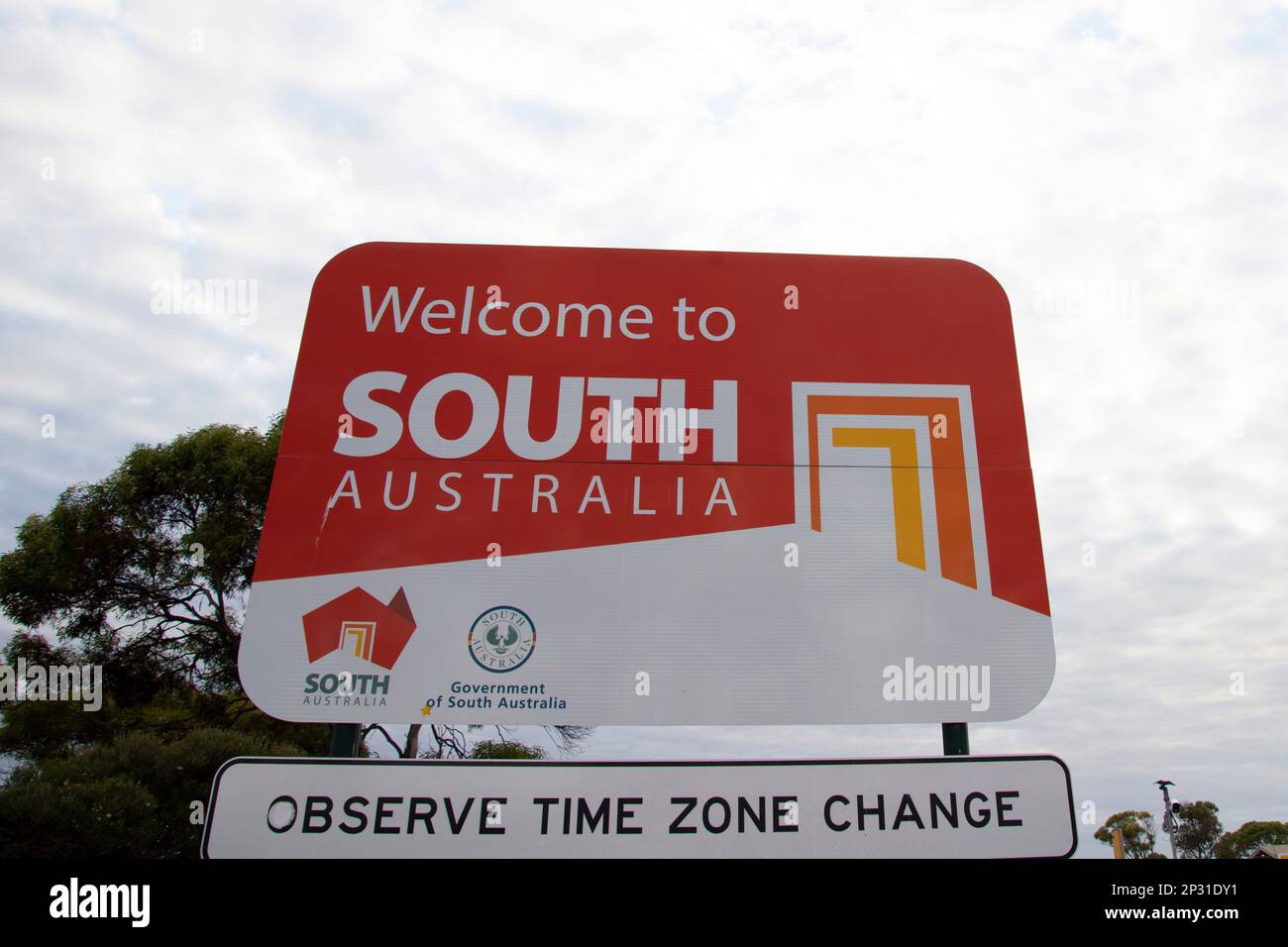 State of South Australia Welcome Sign Stock Photo