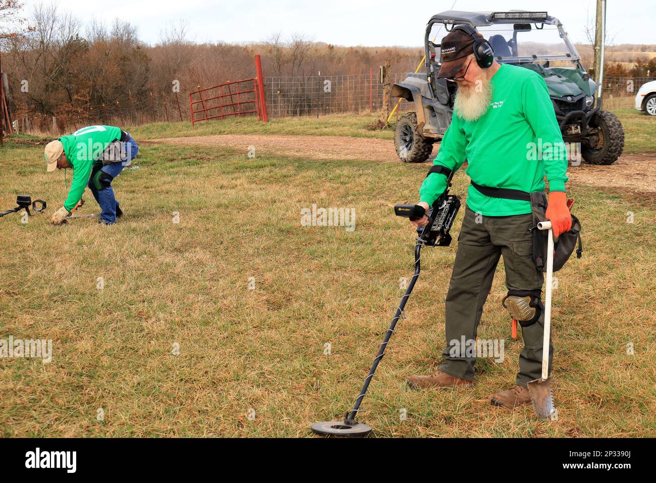Metal Detectorists Hunting for Treasure on an Old Farm Stock Photo Alamy