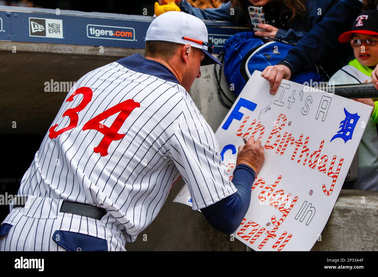 25 APRIL 2015 Detroit Tigers catcher James McCann (34) signs