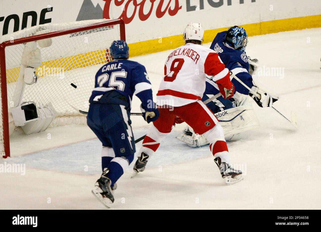 Tampa Bay Lightning goalie Ben right, gives up a goal to the