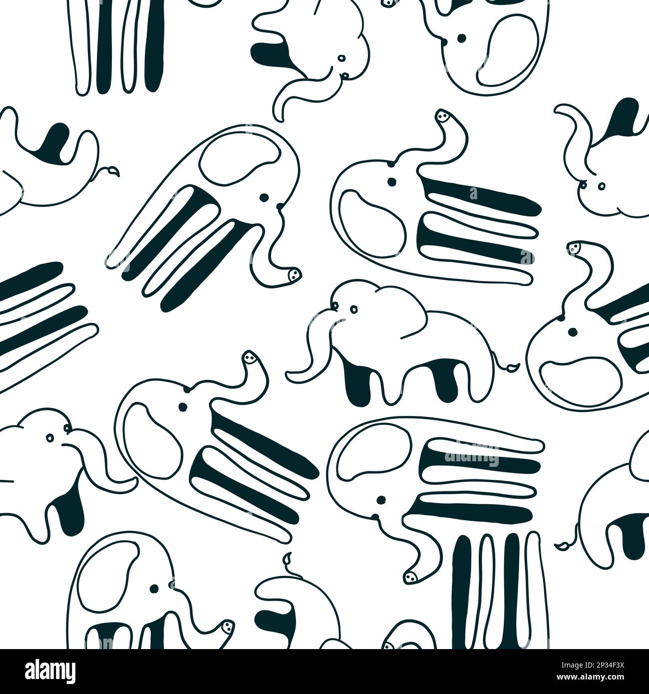 Elephants seamless pattern. Vector illustration in cartoon flat style ...