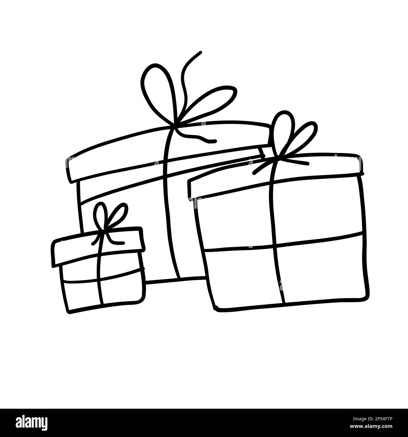 Christmas and New Year Gifts. Vector illustration in outline doodle