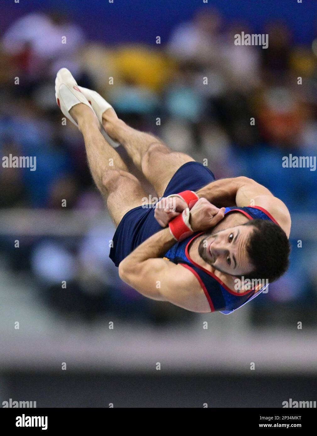 Doha, Qatar. 4th Mar, 2023. Artur Davtyan of Armenia competes during the men's vault final at the 15th FIG Artistic Gymnastics World Cup in Doha, Qatar, March 4, 2023. Credit: Nikku/Xinhua/Alamy Live News Stock Photo