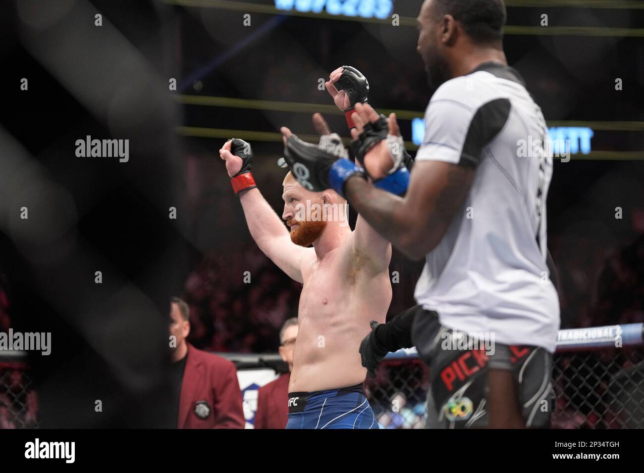 LAS VEGAS, NV MARCH 4 (LR) Bo Nickal celebrates his victory over