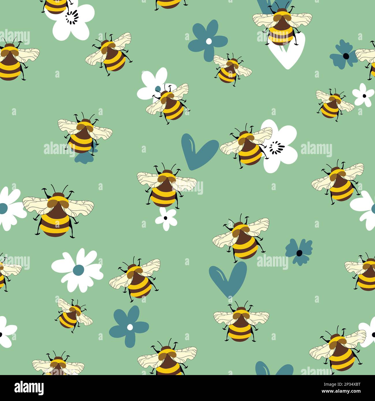 Seamless pattern with bees on floral background. Small wasp. Vector ...
