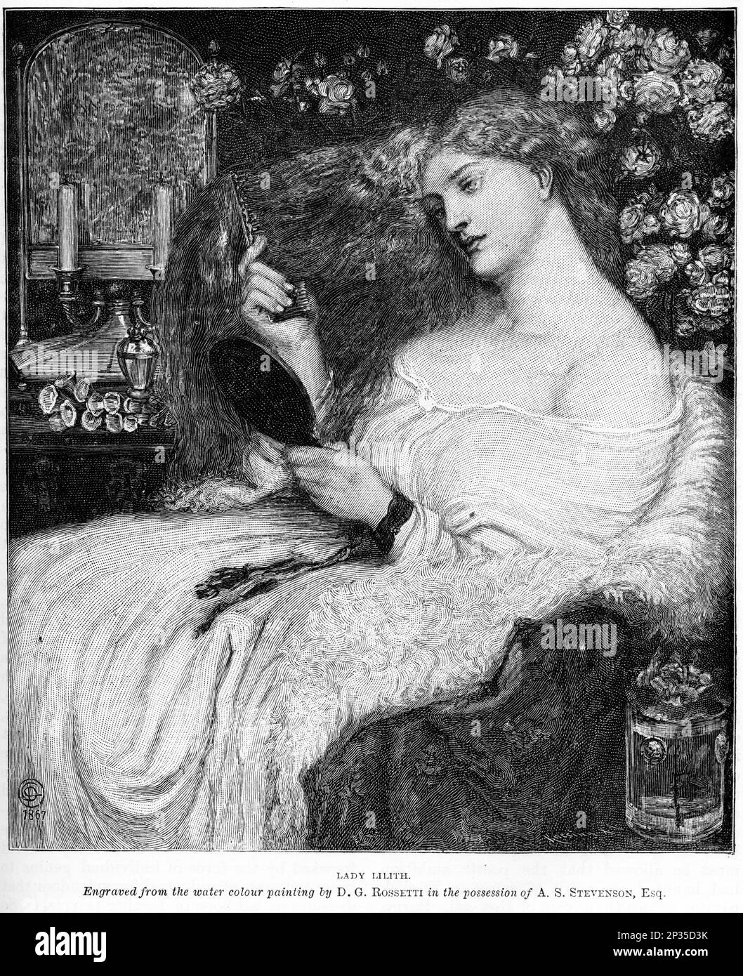Portrait of Lady Lilith.. Artwork by D. Gabriel Rossetti. Published circa 1880 Stock Photo