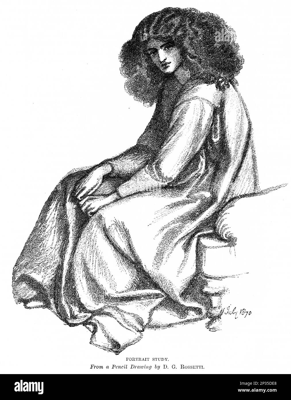 Portrait of a young womanl. Artwork by D. Gabriel Rossetti. Published circa 1880 Stock Photo