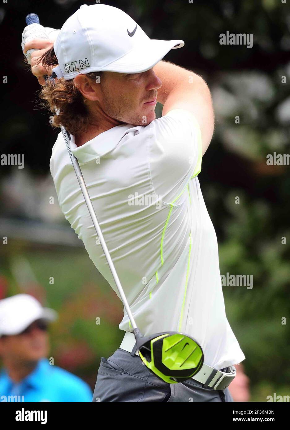 Tommy Fleetwood of England tees off during the Shenzhen International golf  tournament at Genzon Golf Club in Shenzhen city, south China's Guangdong  province, 18 April 2015.Golf fans throughout the Pearl River Delta