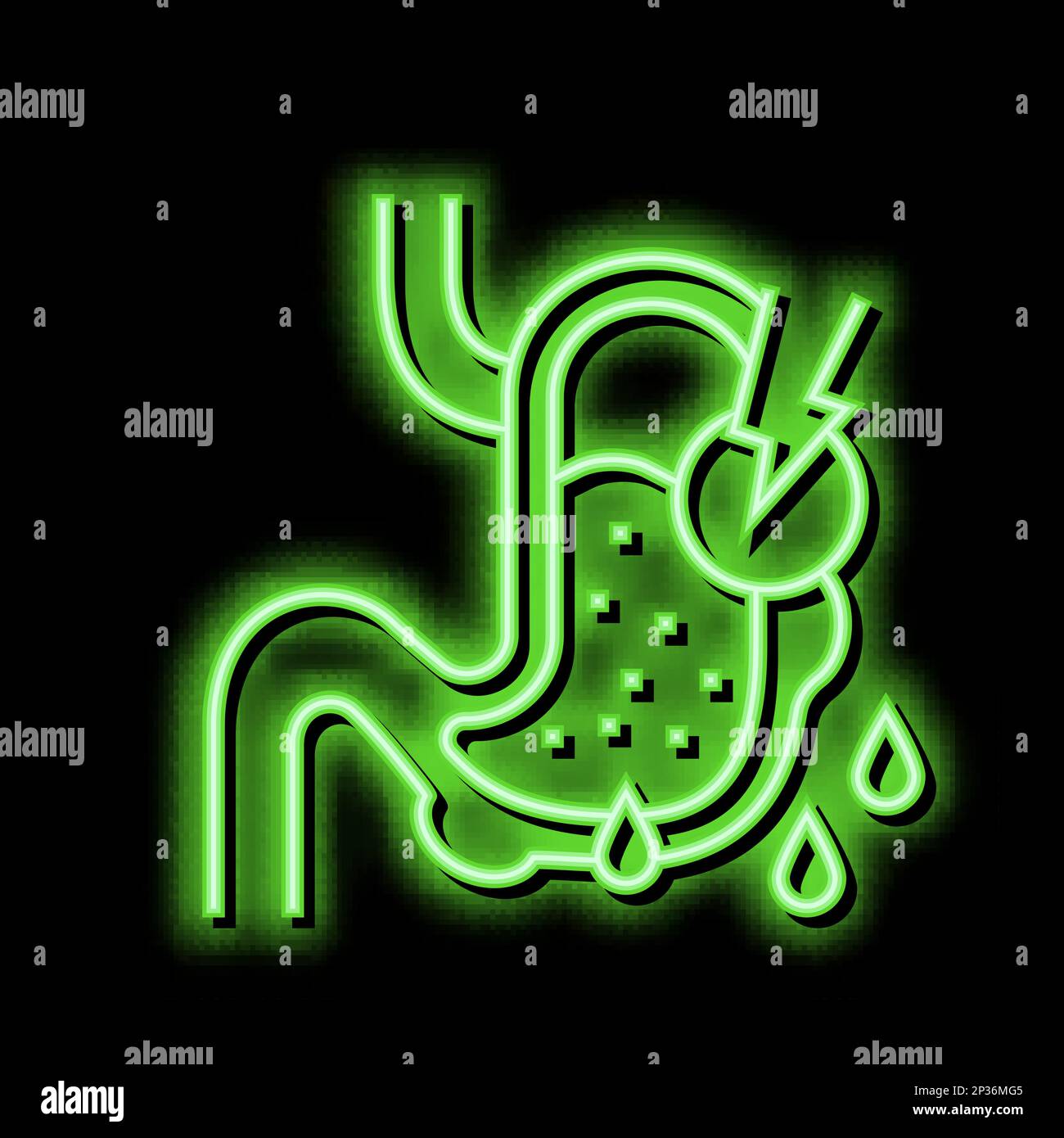 leaks in gastrointestinal system neon glow icon illustration Stock Vector
