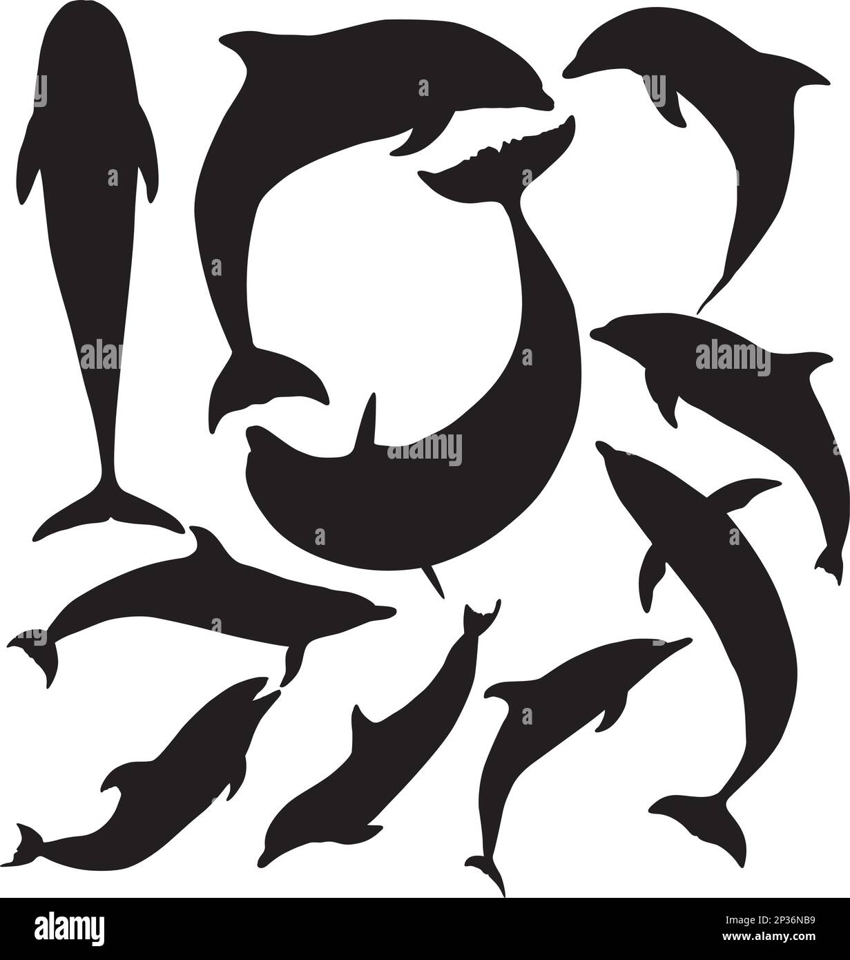 Dolphins vector silhouettes on white background. Layered. Fully editable Stock Vector