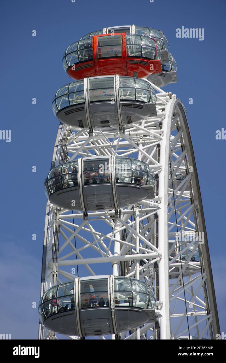 Ferris Wheel Passenger Pods in the City, London Eye, South Bank, Thames, Lambeth, London, England, United Kingdom Stock Photo