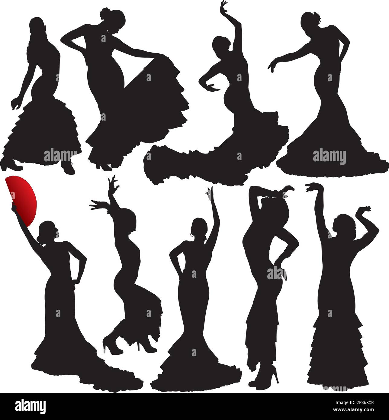 Flamenco vector silhouettes isolated on white background. Layered ...