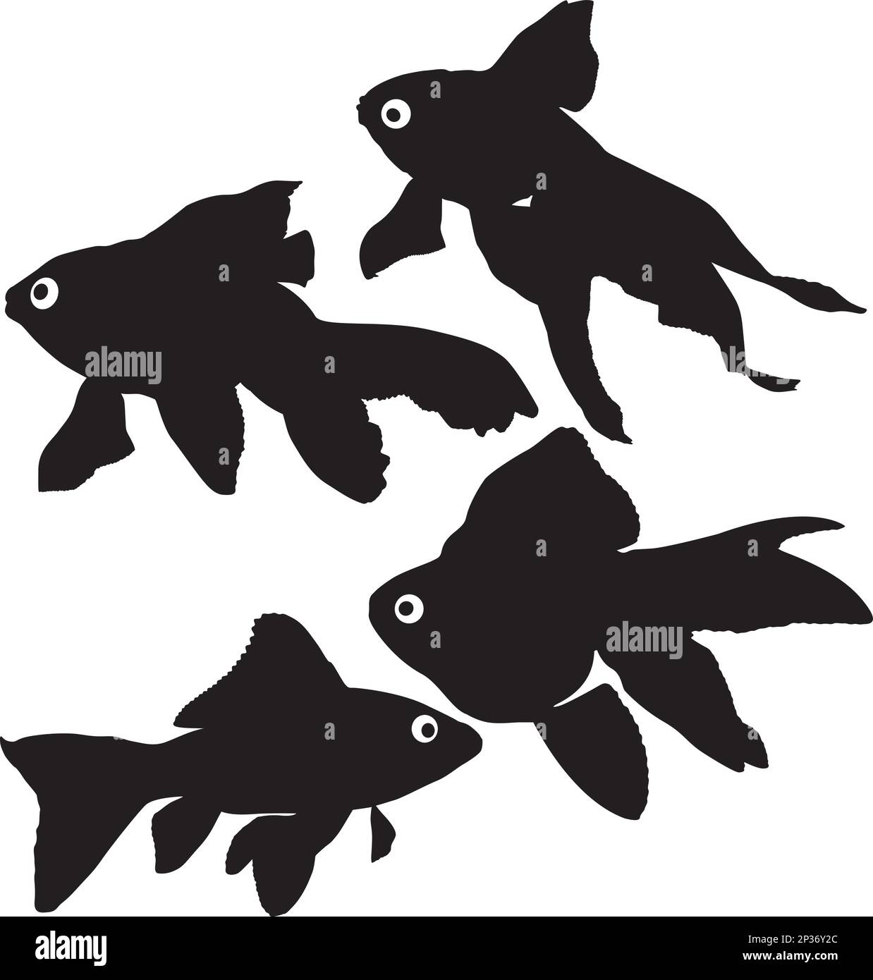 Goldfish vector silhouettes isolated on white background Stock Vector