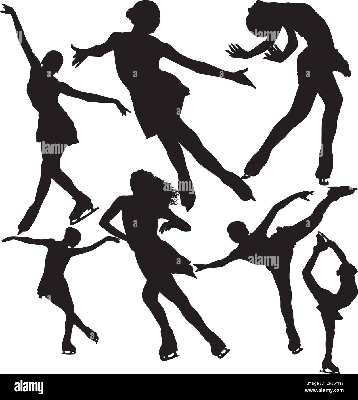 Figure skating vector silhouettes set isolated on white background