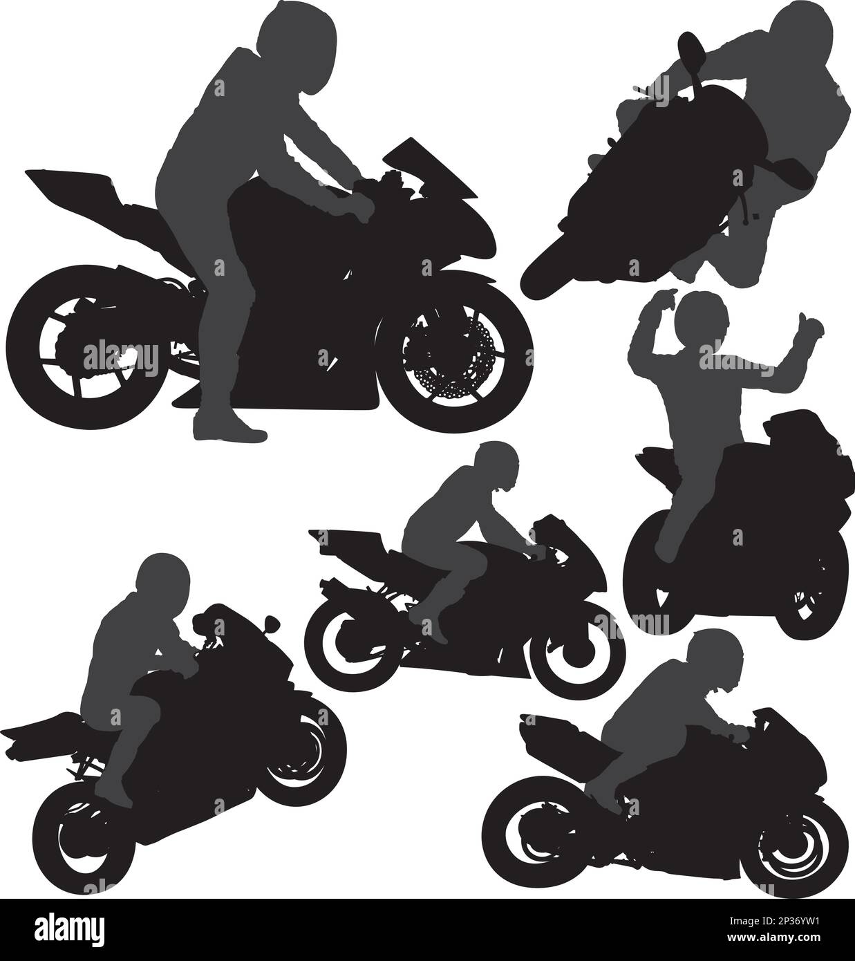 Motorcycle rider silhouettes set. Layered and fully editable Stock Vector