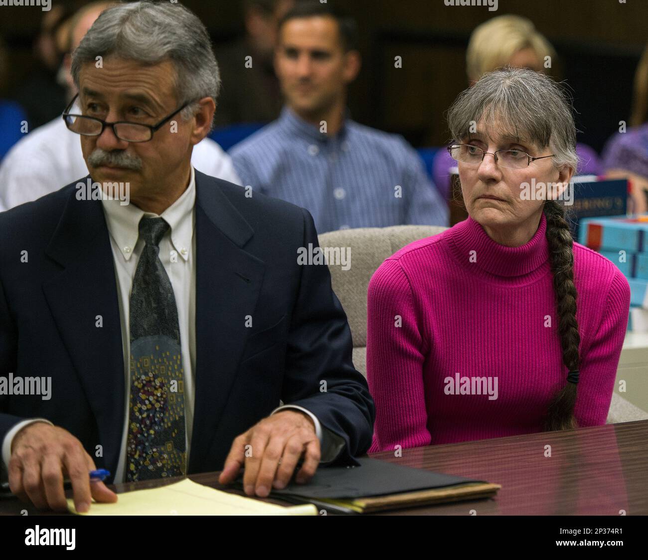Defense Attorney David Weiner and Colleen Ann Harris, who is on trial
