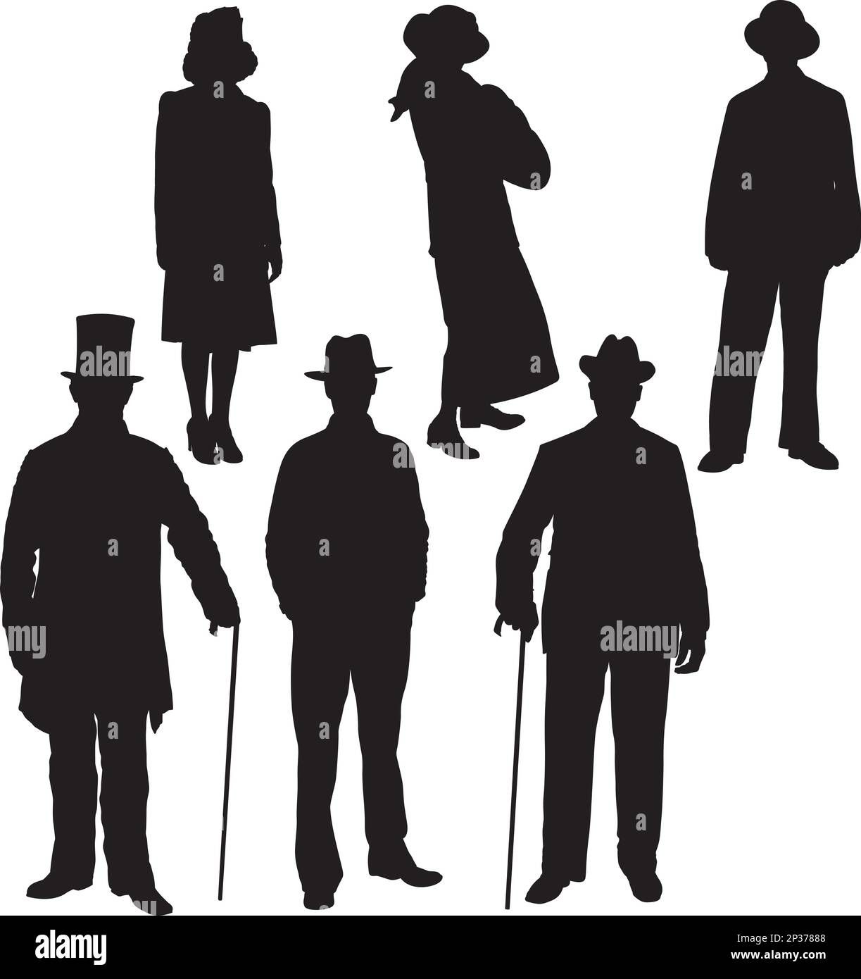 Gentleman and lady silhouettes isolated. Layered and fully editable Stock Vector